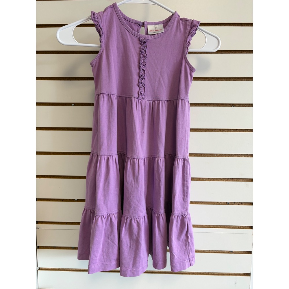 Hanna Andersson Girls Purple Tiered Ruffle Cotton Knit‎ Dress Size 110 US 5